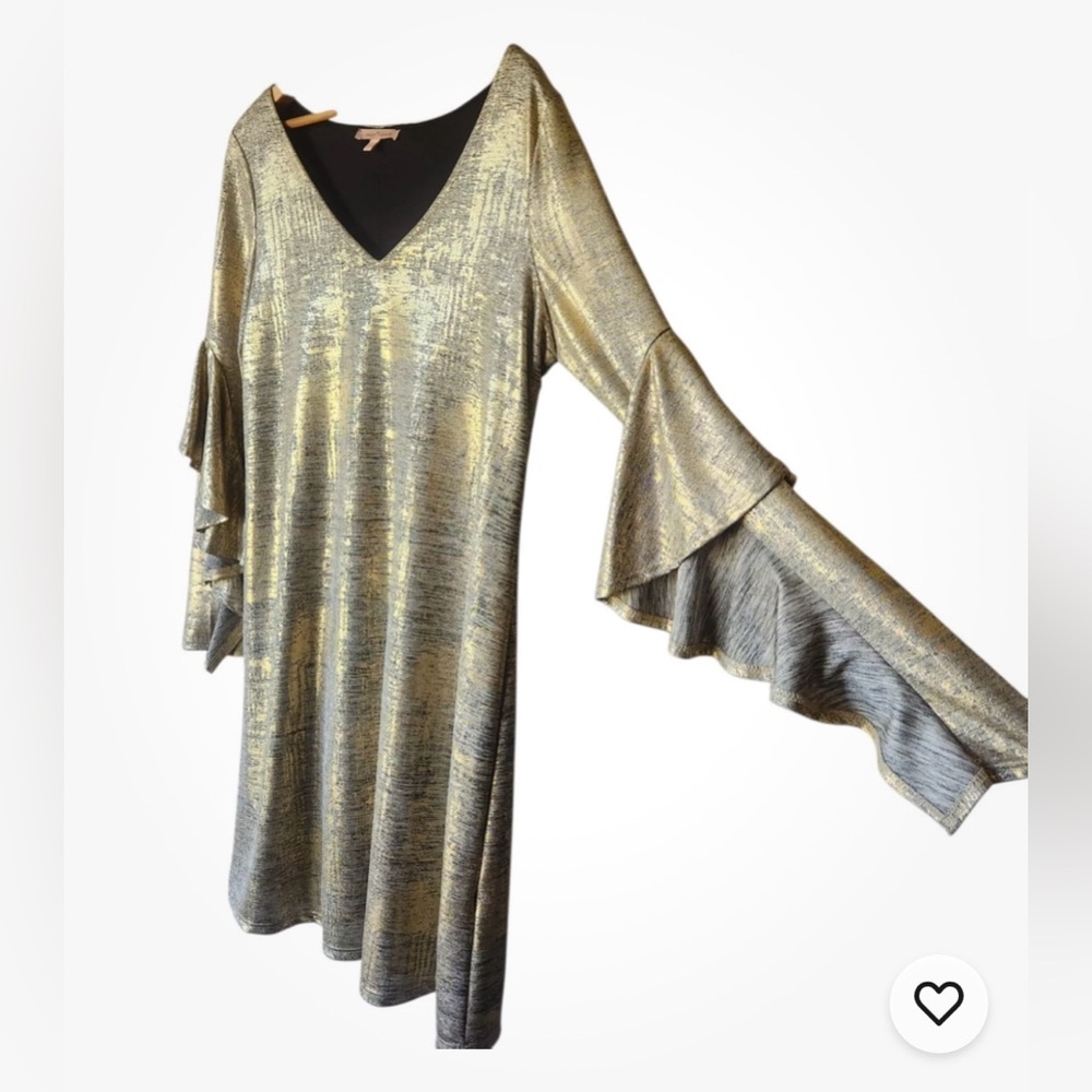 Gibson Latimer Gray Gold Knit Fabric Party Dress Size Medium Y2K Fairy Grunge